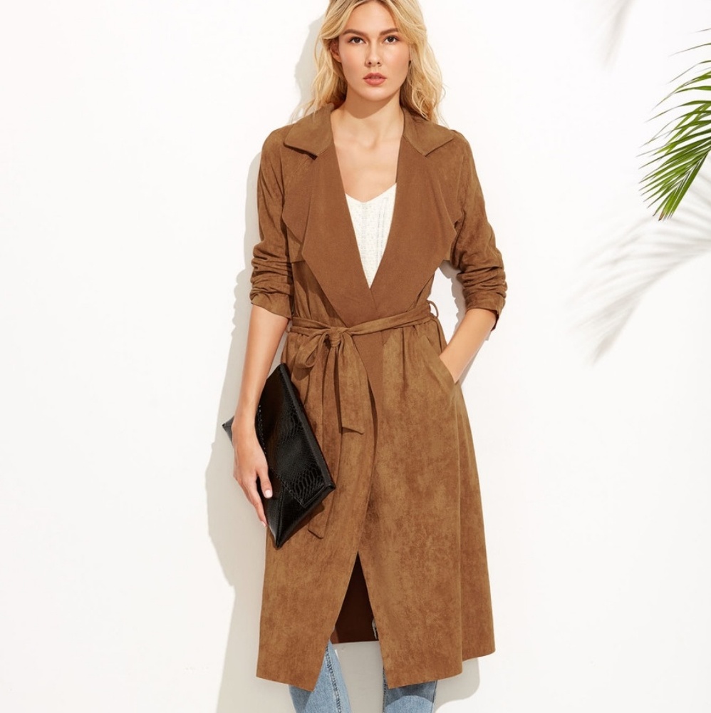 LAST! Camel colored suede long duster trench coat - Picture 3 of 7